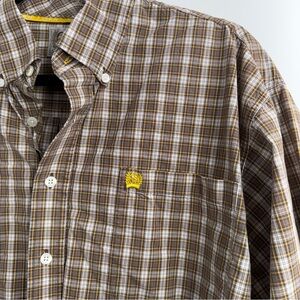 Cinch Mens Large Plaid Button Down Shirt Western Workwear Distressed